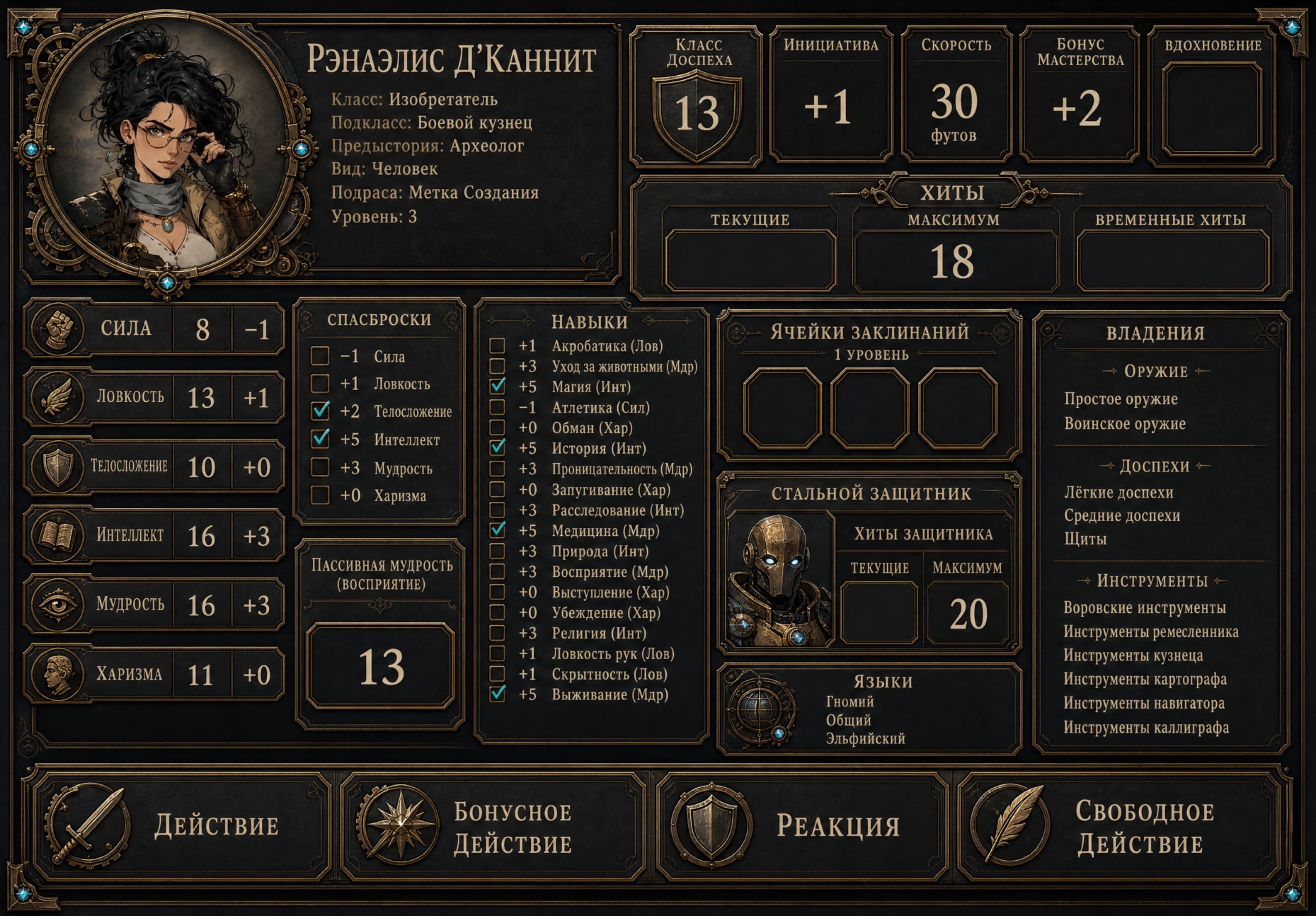 Rena Companion character dashboard on iPad